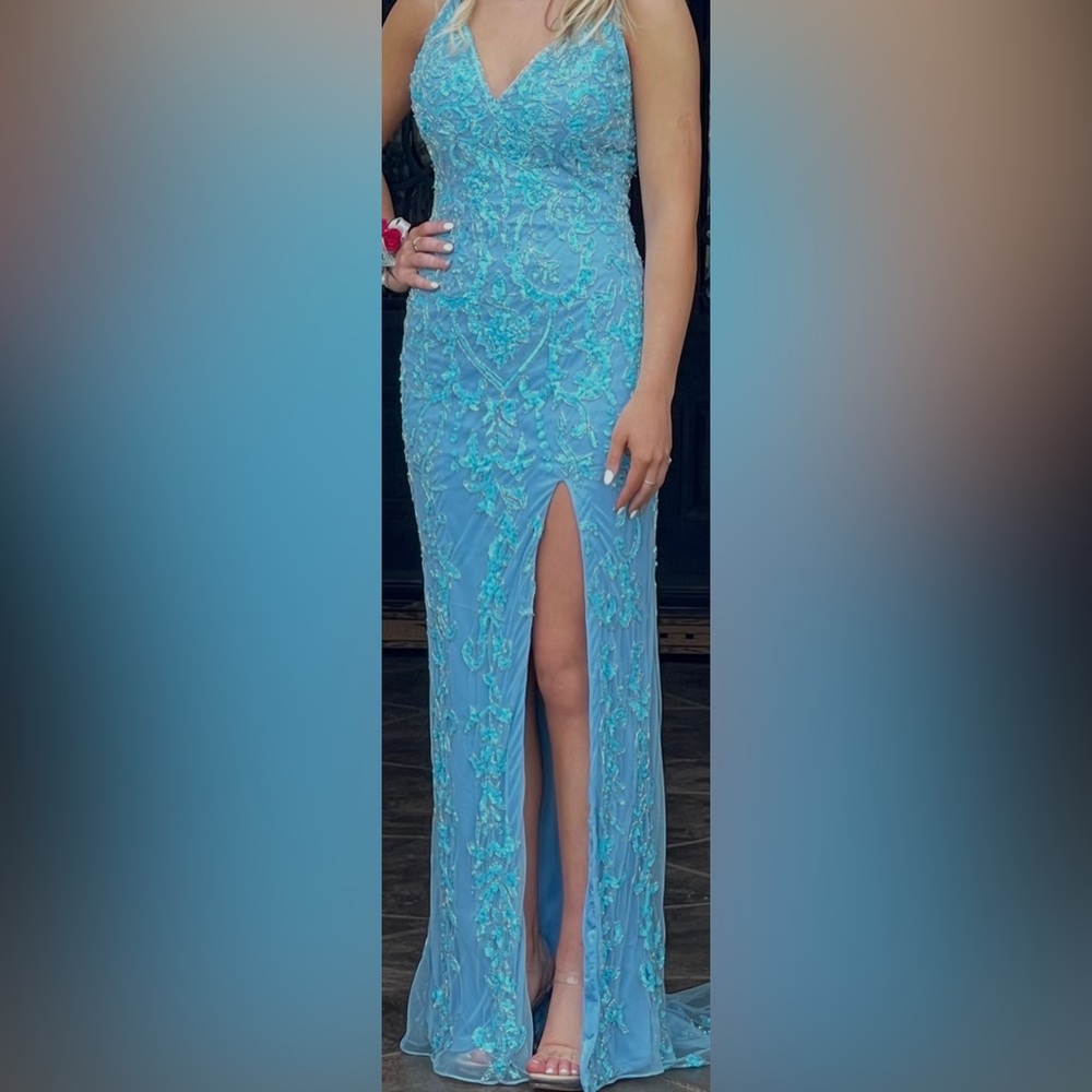 Elegant Blue Lace Prom Dress